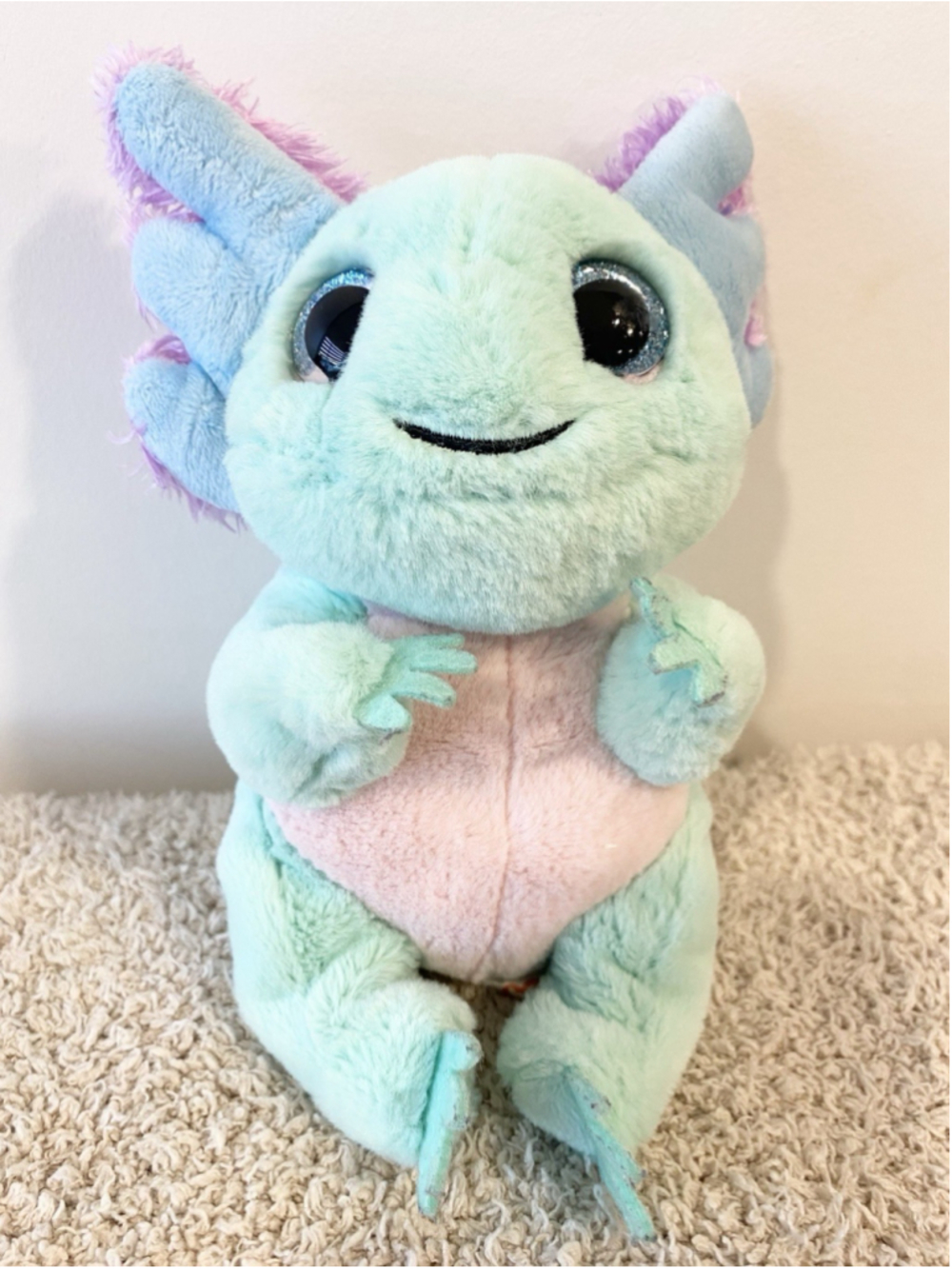 Ty Beanie Bellies Alex Axolotl Plush 8” Pastel Blue Pink Sparkly Eyes Soft Toy